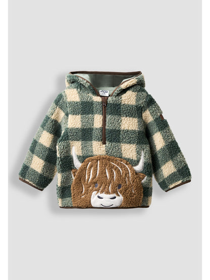 Dsiney Kidz - JoJo Maman Bébé Green Highland Cow Appliqué Half Zip Borg Jacket image 2