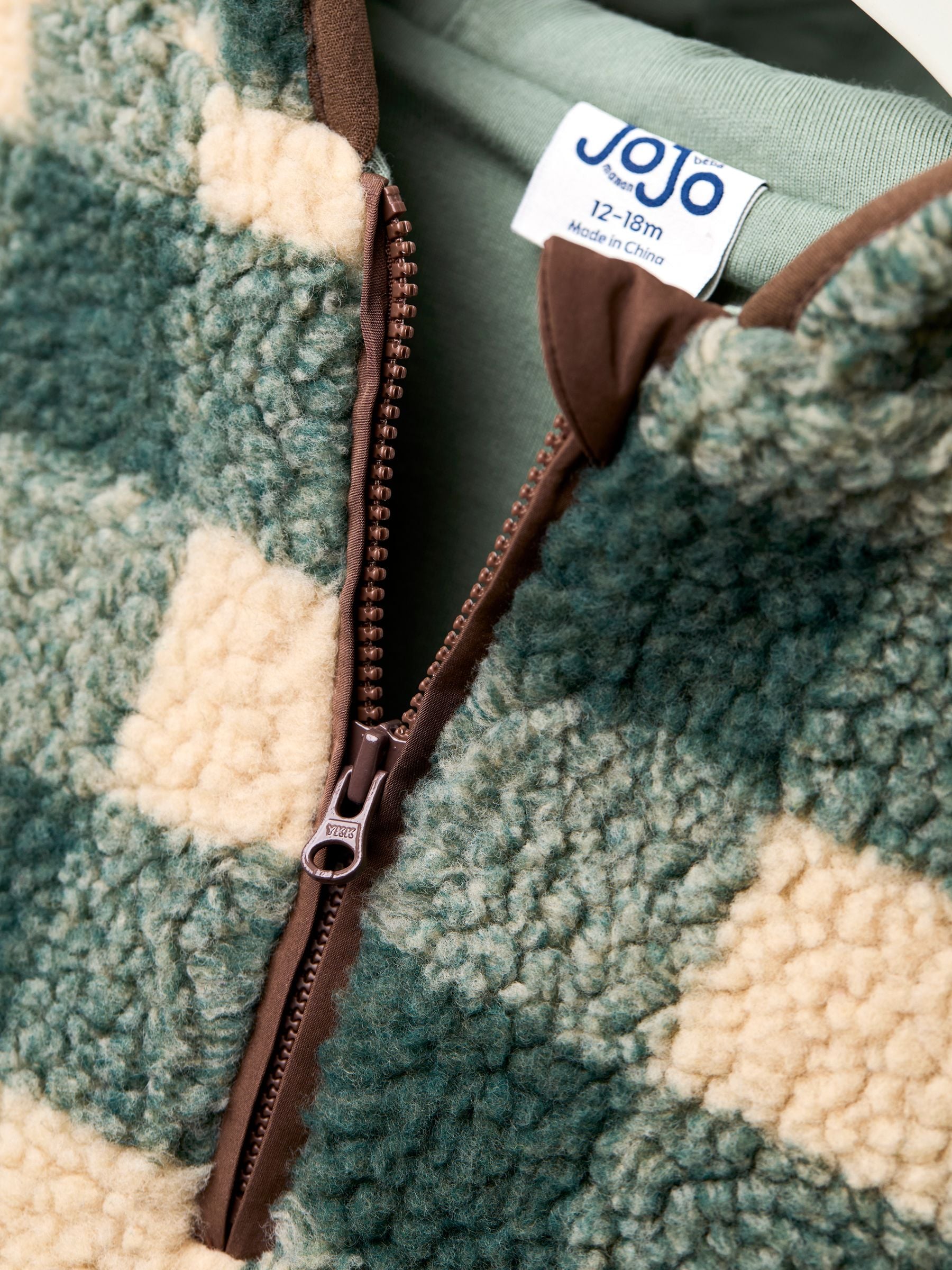 Dsiney Kidz - JoJo Maman Bébé Green Highland Cow Appliqué Half Zip Borg Jacket image 5