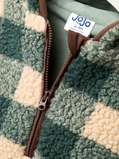 Dsiney Kidz - JoJo Maman Bébé Green Highland Cow Appliqué Half Zip Borg Jacket image 5