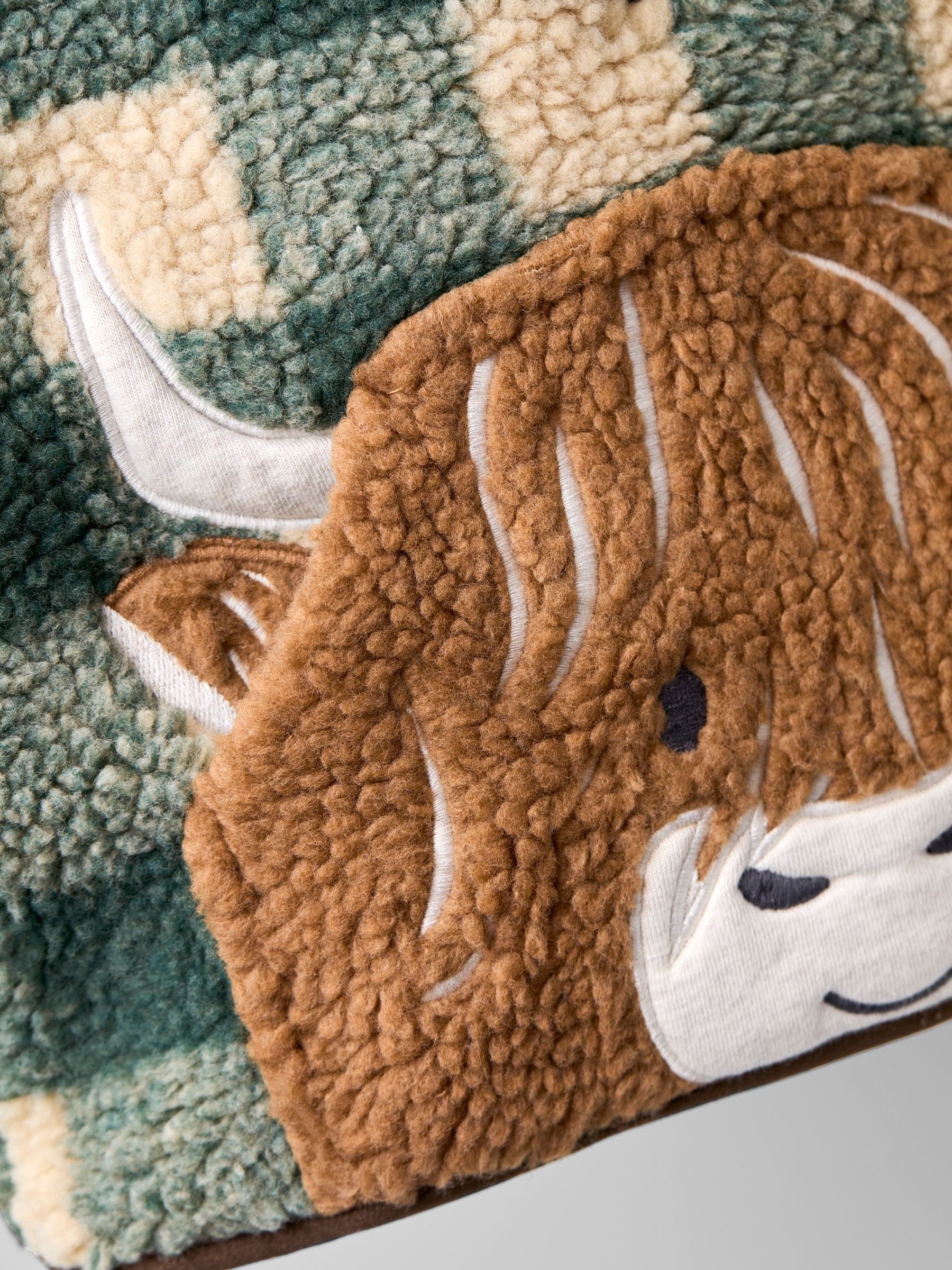 Dsiney Kidz - JoJo Maman Bébé Green Highland Cow Appliqué Half Zip Borg Jacket image 6