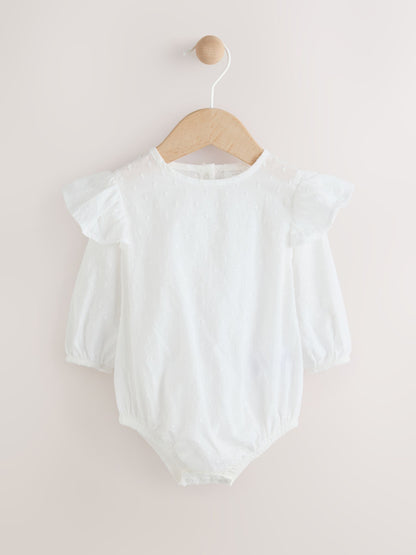 Pink/ White Baby Romper and Knitted Dungarees with Tights 3 Piece Set (0mths-2yrs)