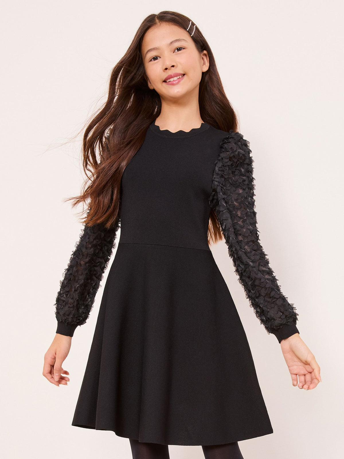 Lipsy Black Textured Sleeve Knit Dress (5-16yrs) - image 1