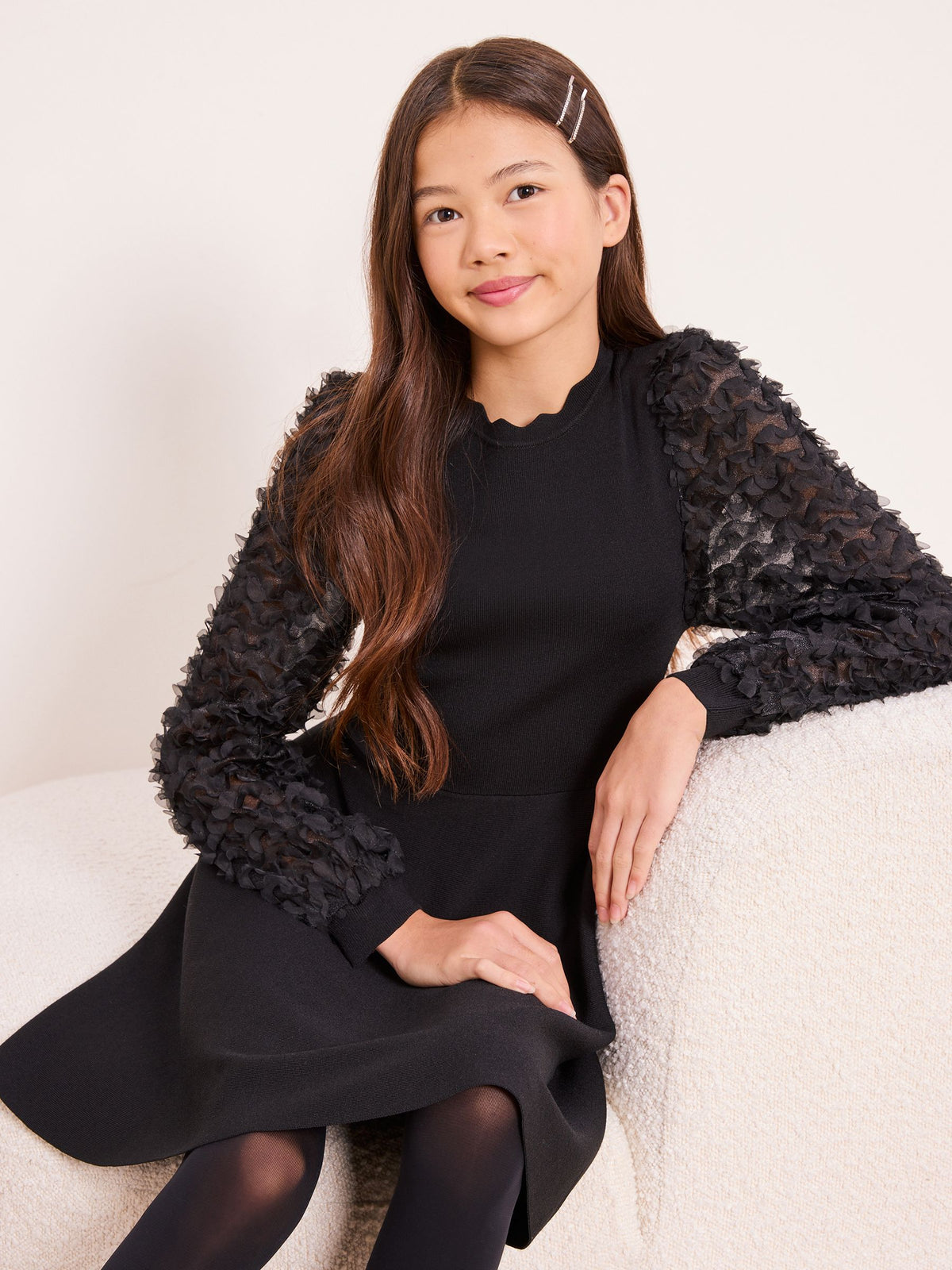 Lipsy Black Textured Sleeve Knit Dress (5-16yrs) - image 2