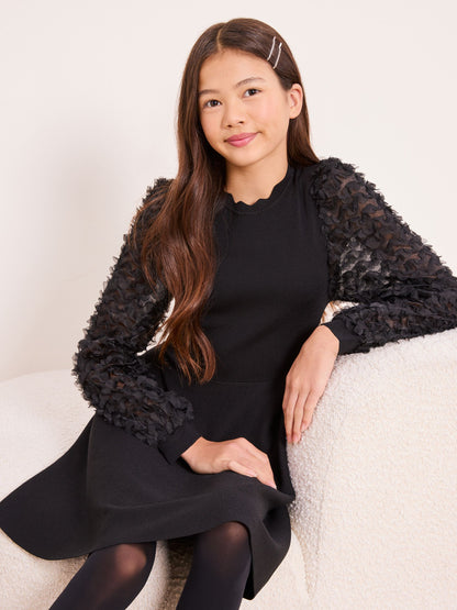 Lipsy Black Textured Sleeve Knit Dress (5-16yrs) - image 2