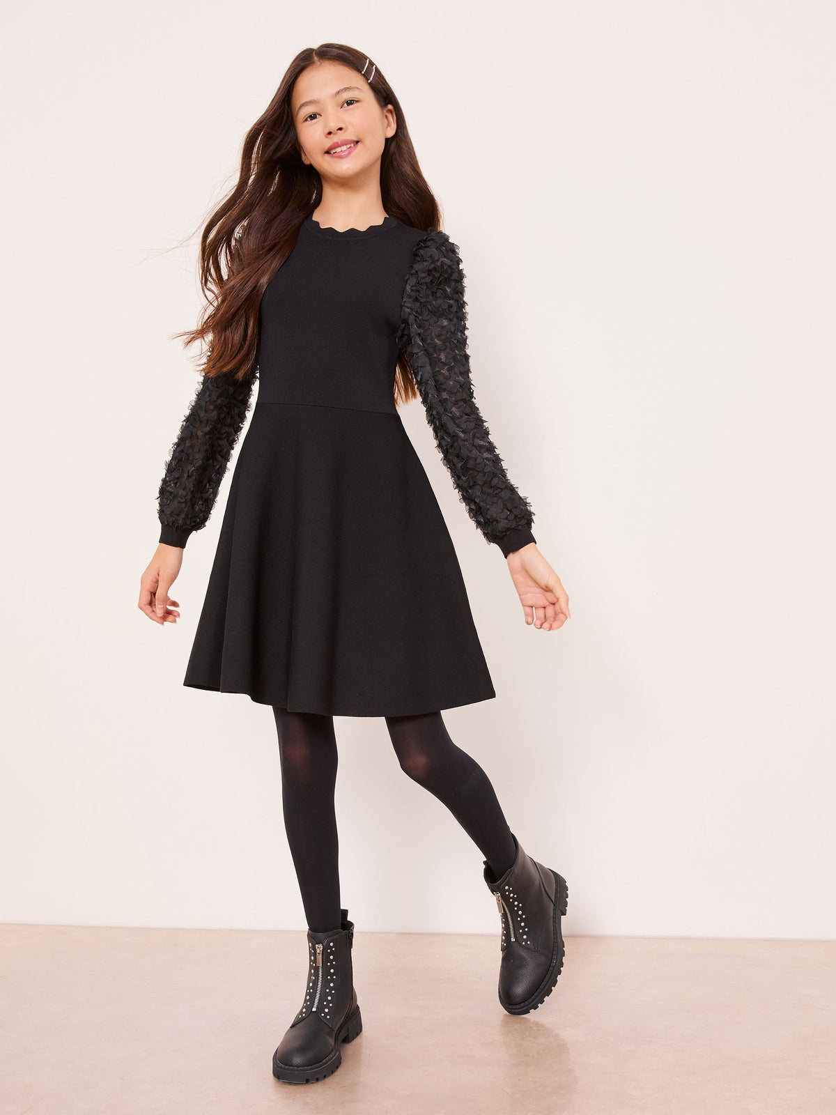 Lipsy Black Textured Sleeve Knit Dress (5-16yrs) - image 3