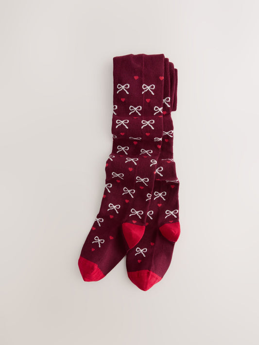 Plum Red Cotton Rich Bow Tights image 1