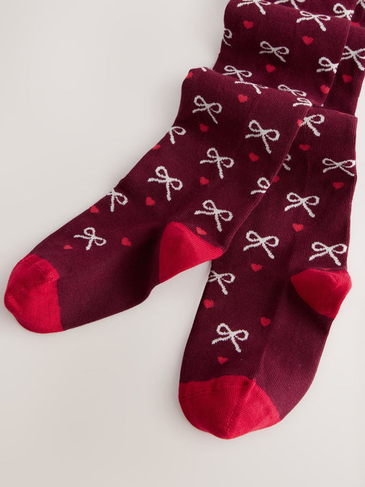 Plum Red Cotton Rich Bow Tights image 3