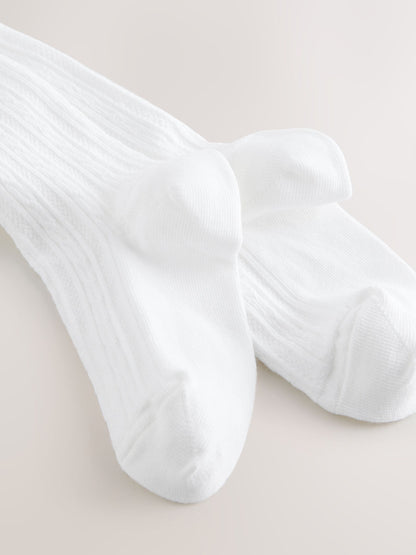 White Regular Length Cotton Rich Cable Tights image 3