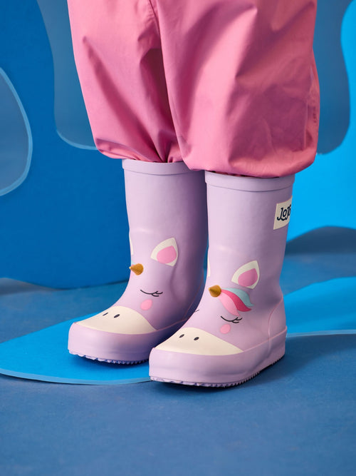 JoJo Maman Bébé Lilac Unicorn Print Short Wellies image 1