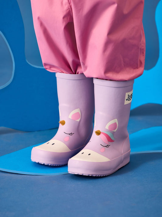 JoJo Maman Bébé Lilac Unicorn Print Short Wellies image 1