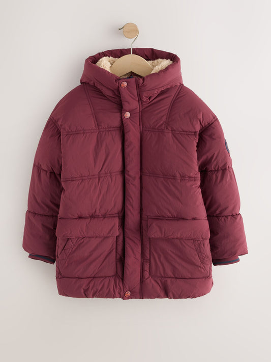 Burgundy Red Borg Lined Padded Shower Resistant Coat (3mths-7yrs)