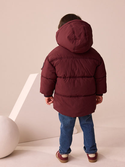 Burgundy Red Borg Lined Padded Shower Resistant Coat (3mths-7yrs)