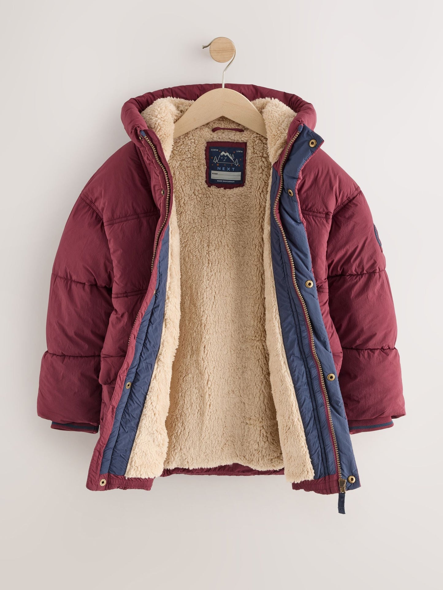 Burgundy Red Borg Lined Padded Shower Resistant Coat (3mths-7yrs)