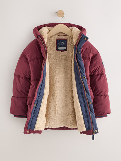 Burgundy Red Borg Lined Padded Shower Resistant Coat (3mths-7yrs)