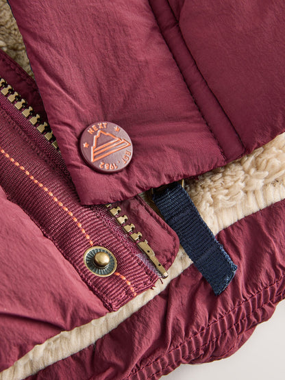Burgundy Red Borg Lined Padded Shower Resistant Coat (3mths-7yrs)