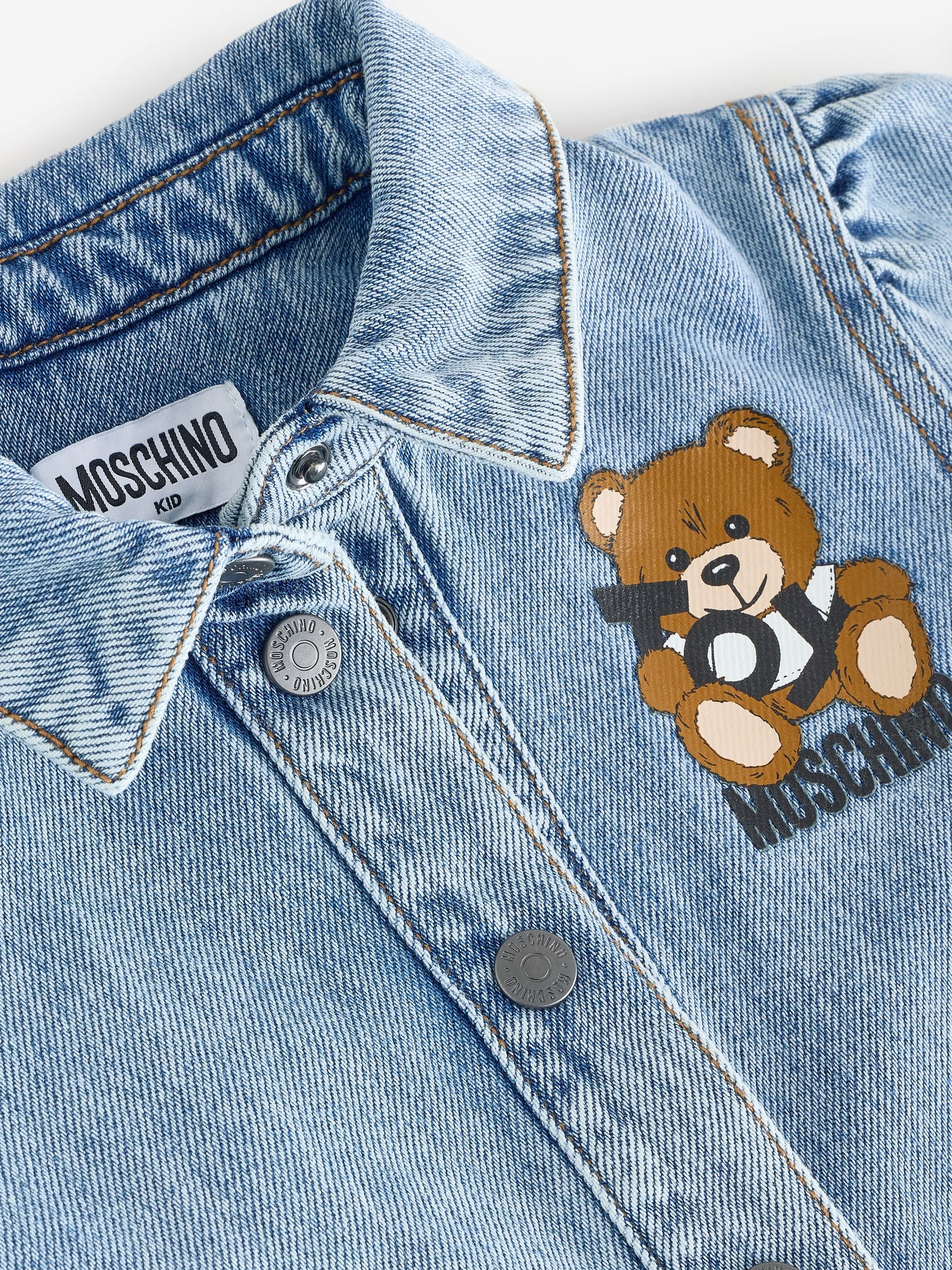 Moschino Blue Logo Denim Dress With Puff Sleeves image 3