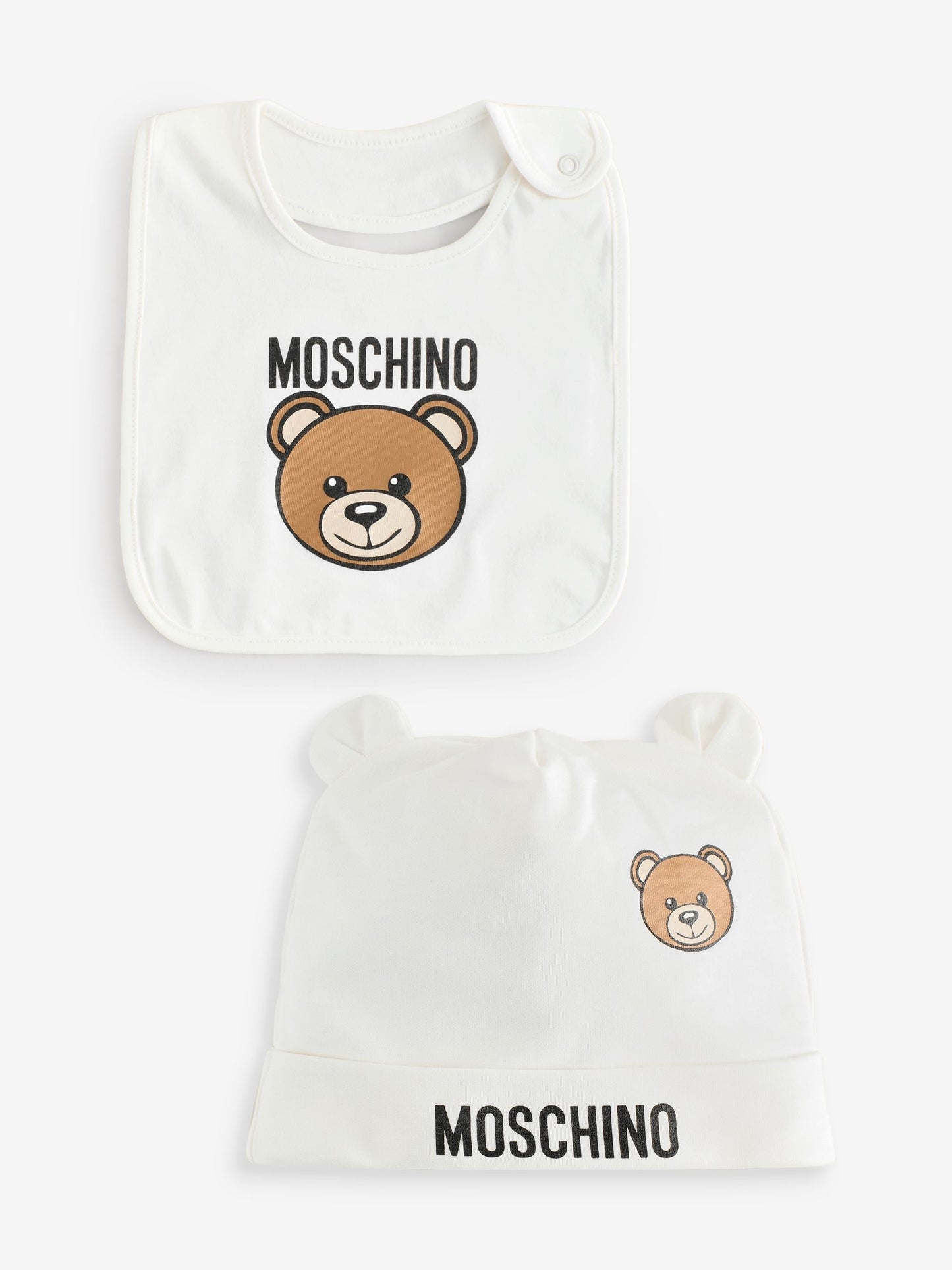 Moschino Cream Baby Logo Hat and Bib Giftset With Giftbox image 1