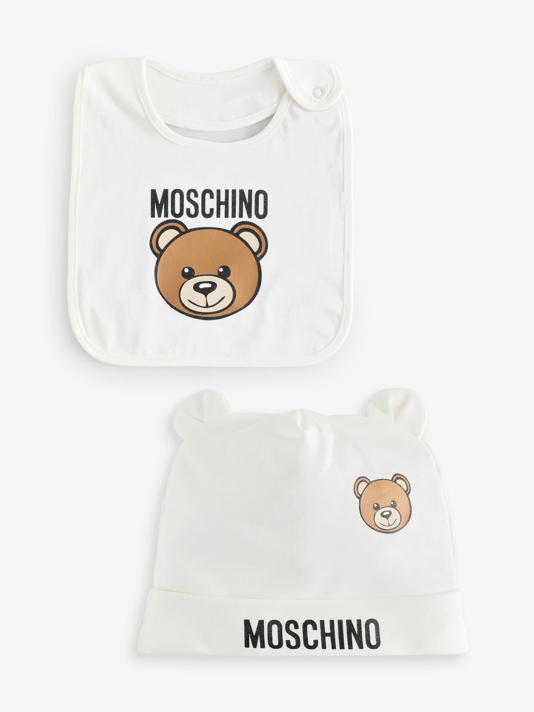 Moschino Cream Baby Logo Hat and Bib Giftset With Giftbox image 1