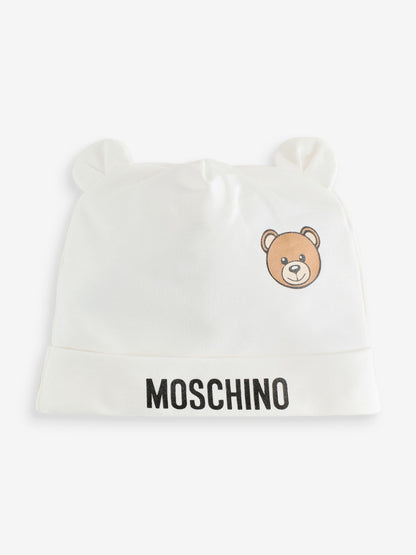 Moschino Cream Baby Logo Hat and Bib Giftset With Giftbox image 2
