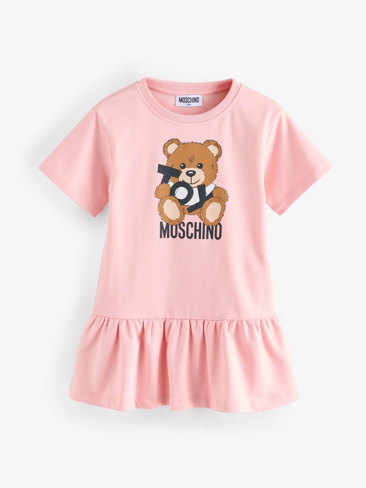 Moschino Pink Logo Jersey Short Sleeve Dress With Peplum Hem image 1