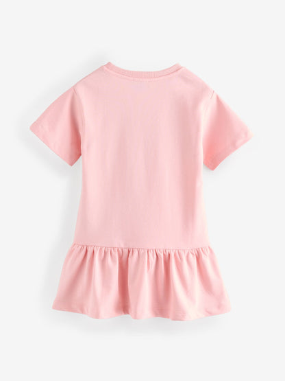 Moschino Pink Logo Jersey Short Sleeve Dress With Peplum Hem image 2