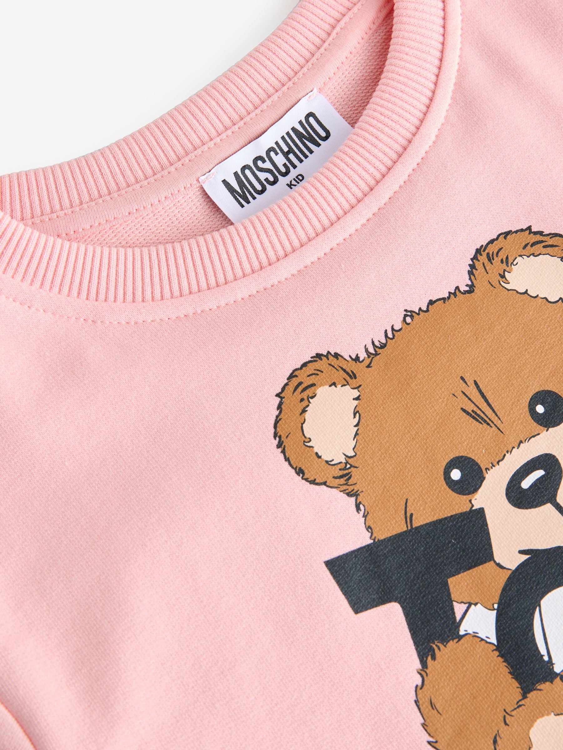 Moschino Pink Logo Jersey Short Sleeve Dress With Peplum Hem image 3