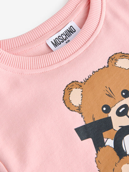 Moschino Pink Logo Jersey Short Sleeve Dress With Peplum Hem image 3