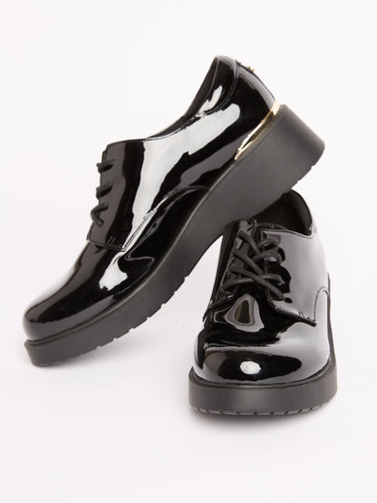 Lipsy Black Heel Clip Wedge Brogue School Shoes image 1