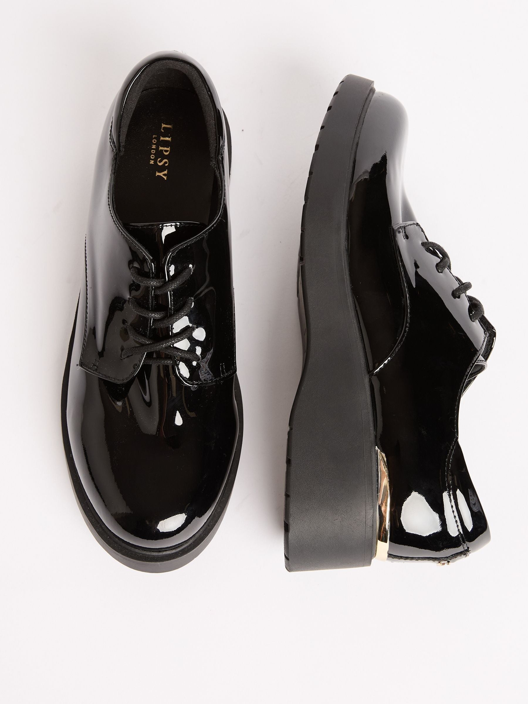 Lipsy Black Heel Clip Wedge Brogue School Shoes image 2