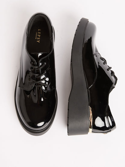 Lipsy Black Heel Clip Wedge Brogue School Shoes image 2