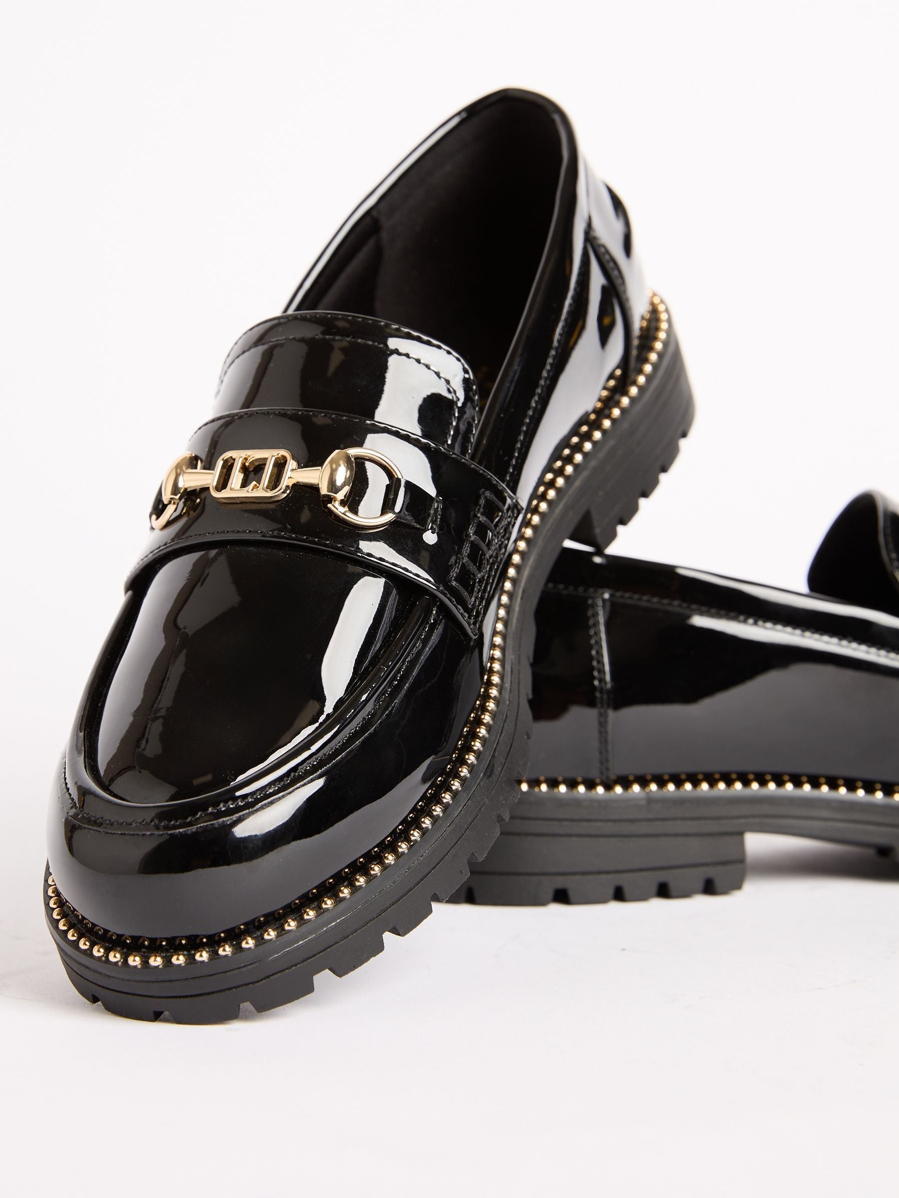 Lipsy Black Patent Snaffle Detail School Loafer Shoes image 1