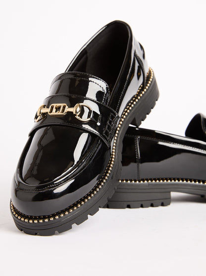 Lipsy Black Patent Snaffle Detail School Loafer Shoes image 1