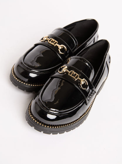 Lipsy Black Patent Snaffle Detail School Loafer Shoes image 2