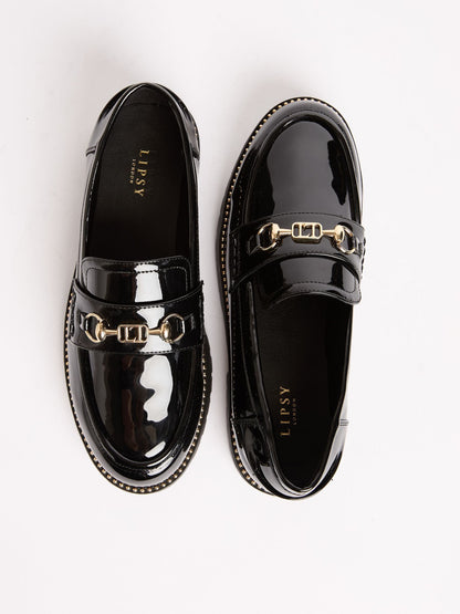 Lipsy Black Patent Snaffle Detail School Loafer Shoes image 3