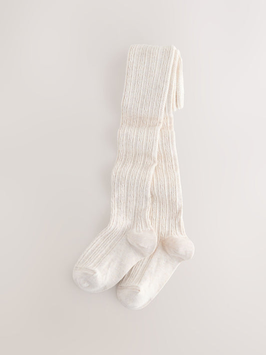 Oatmeal Cream Longer Length Cotton Rich Cable Tights image 1
