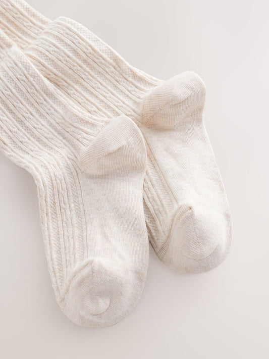 Oatmeal Cream Longer Length Cotton Rich Cable Tights image 3