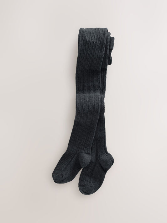 Charcoal Grey Longer Length Cotton Rich Cable Tights image 1