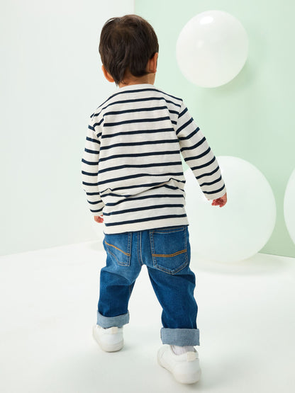 White/Blue Santa Appliqué Christmas Long Sleeve T-Shirt (3mths-7yrs)