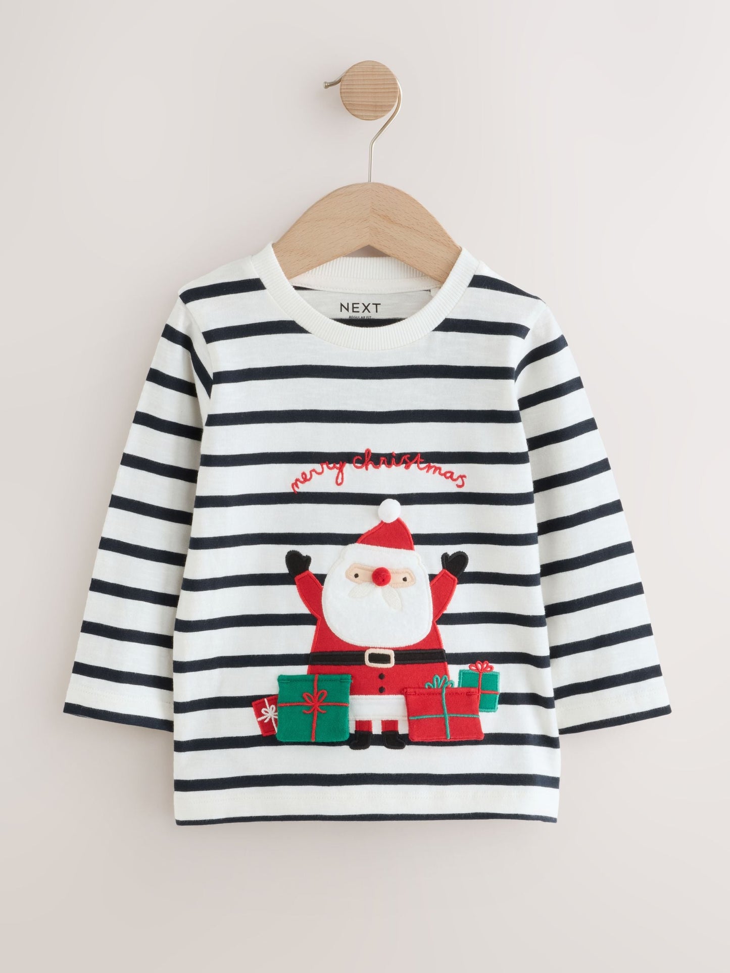 White/Blue Santa Appliqué Christmas Long Sleeve T-Shirt (3mths-7yrs)