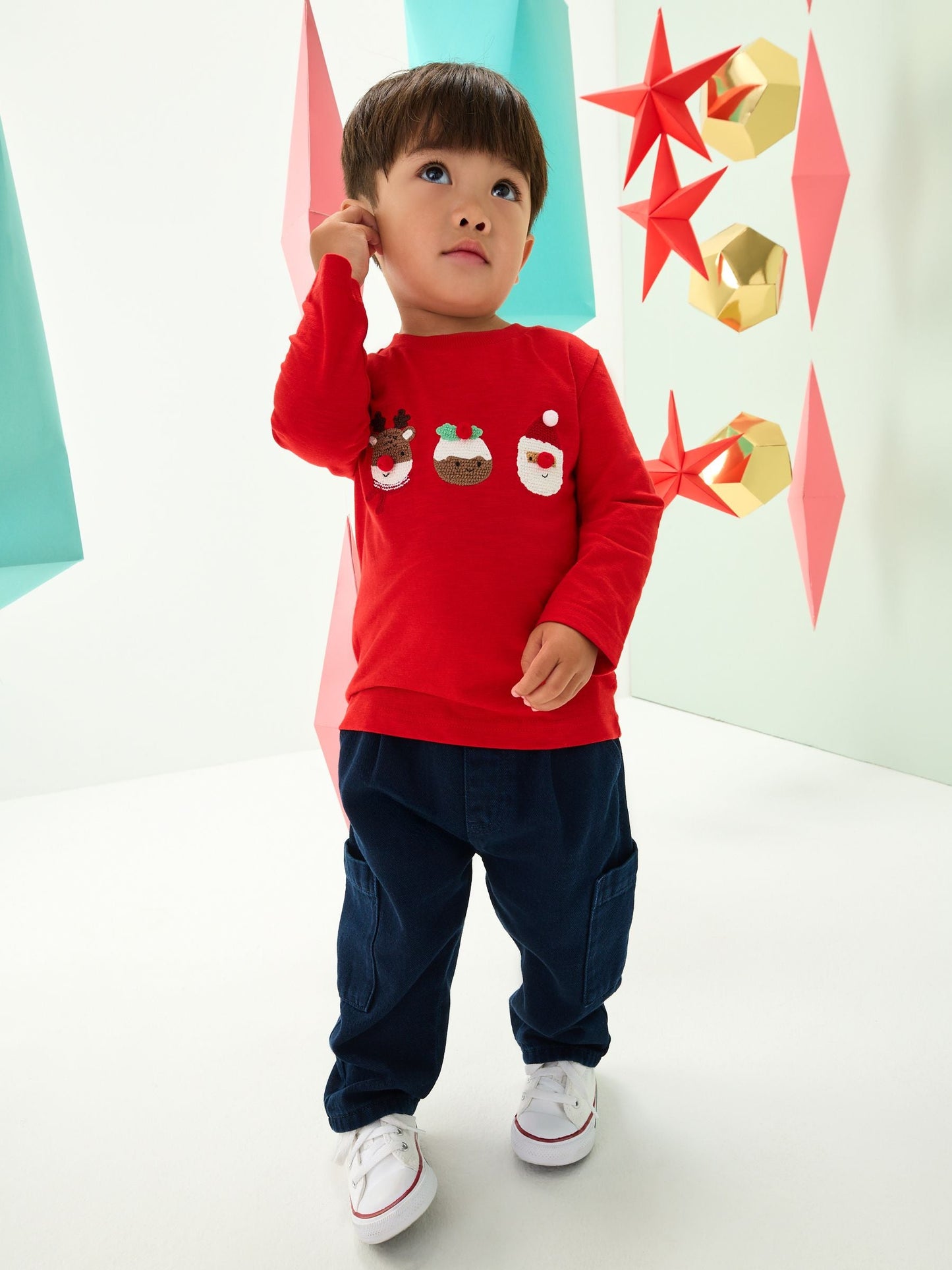 Red Trio Character Appliqué Christmas Long Sleeve T-Shirt (3mths-8yrs)