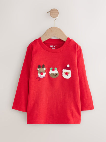 Red Trio Character Appliqué Christmas Long Sleeve T-Shirt (3mths-8yrs)
