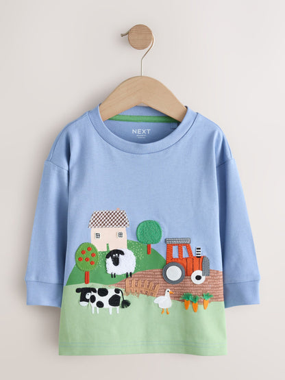 Dsiney Kidz - Green Farm Scene Long Sleeve Appliqué T-Shirt (3mths-7yrs) image 1