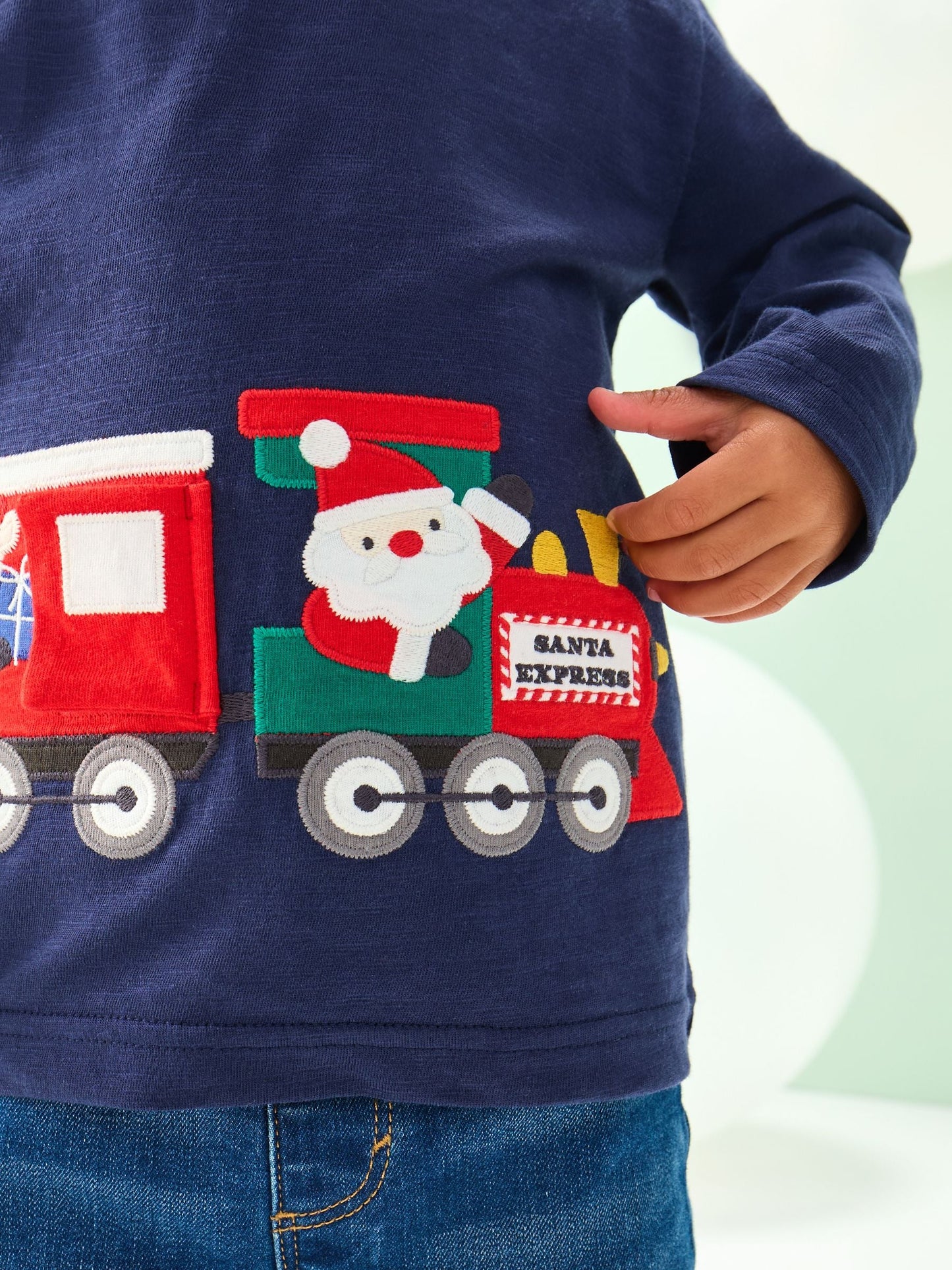 Navy Santa Train Appliqué Christmas Long Sleeve T-Shirt (3mths-7yrs)