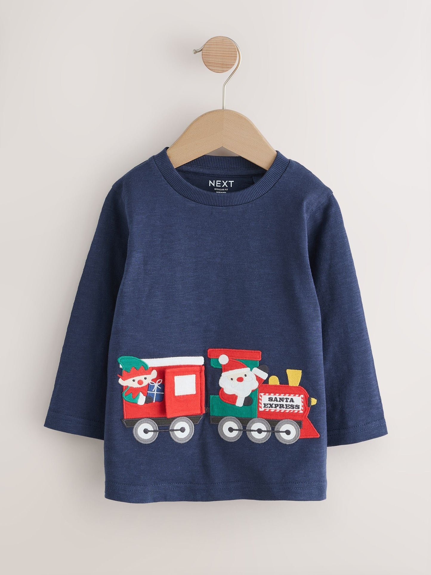 Navy Santa Train Appliqué Christmas Long Sleeve T-Shirt (3mths-7yrs)