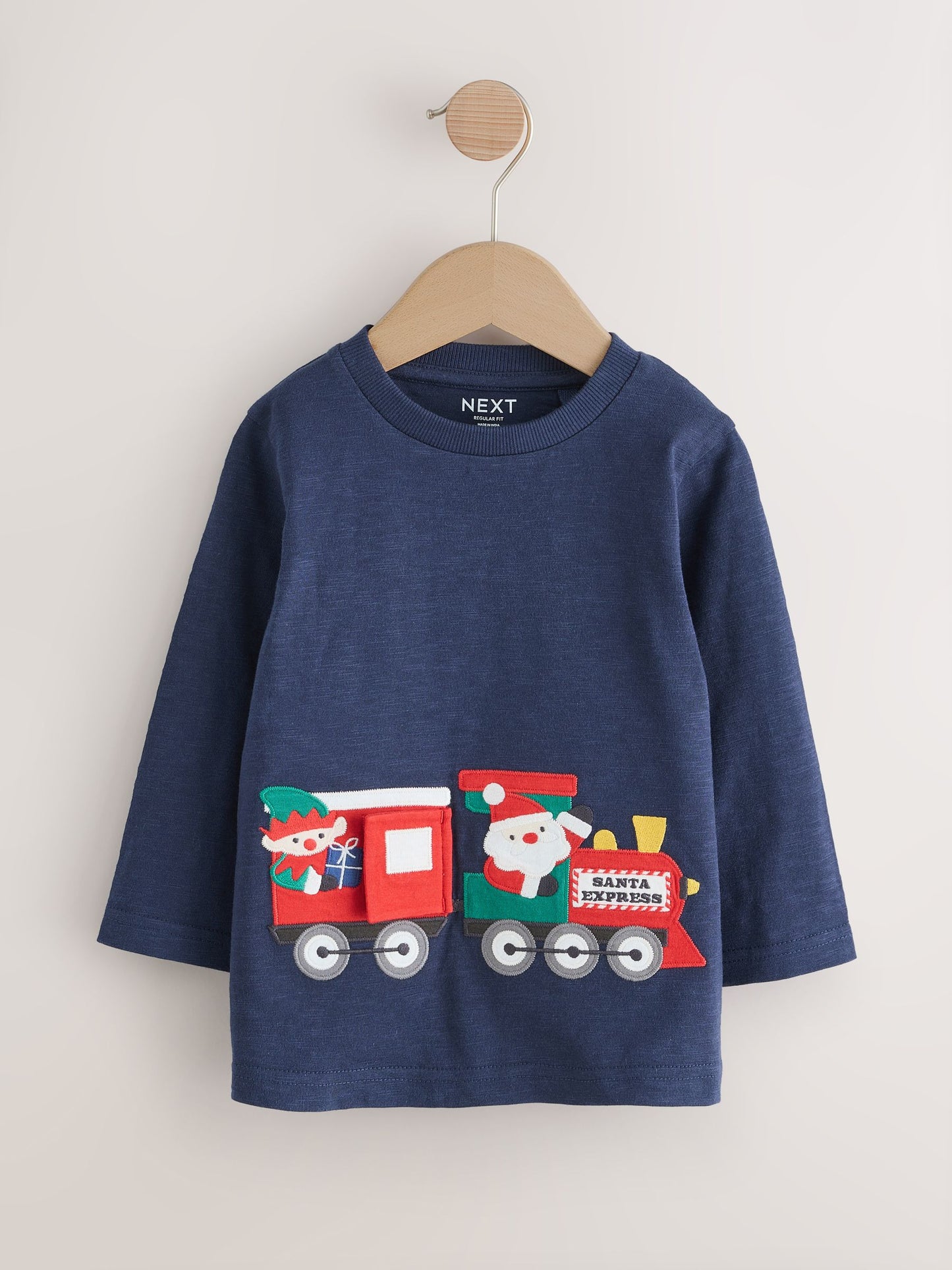 Navy Santa Train Appliqué Christmas Long Sleeve T-Shirt (3mths-7yrs) image 4