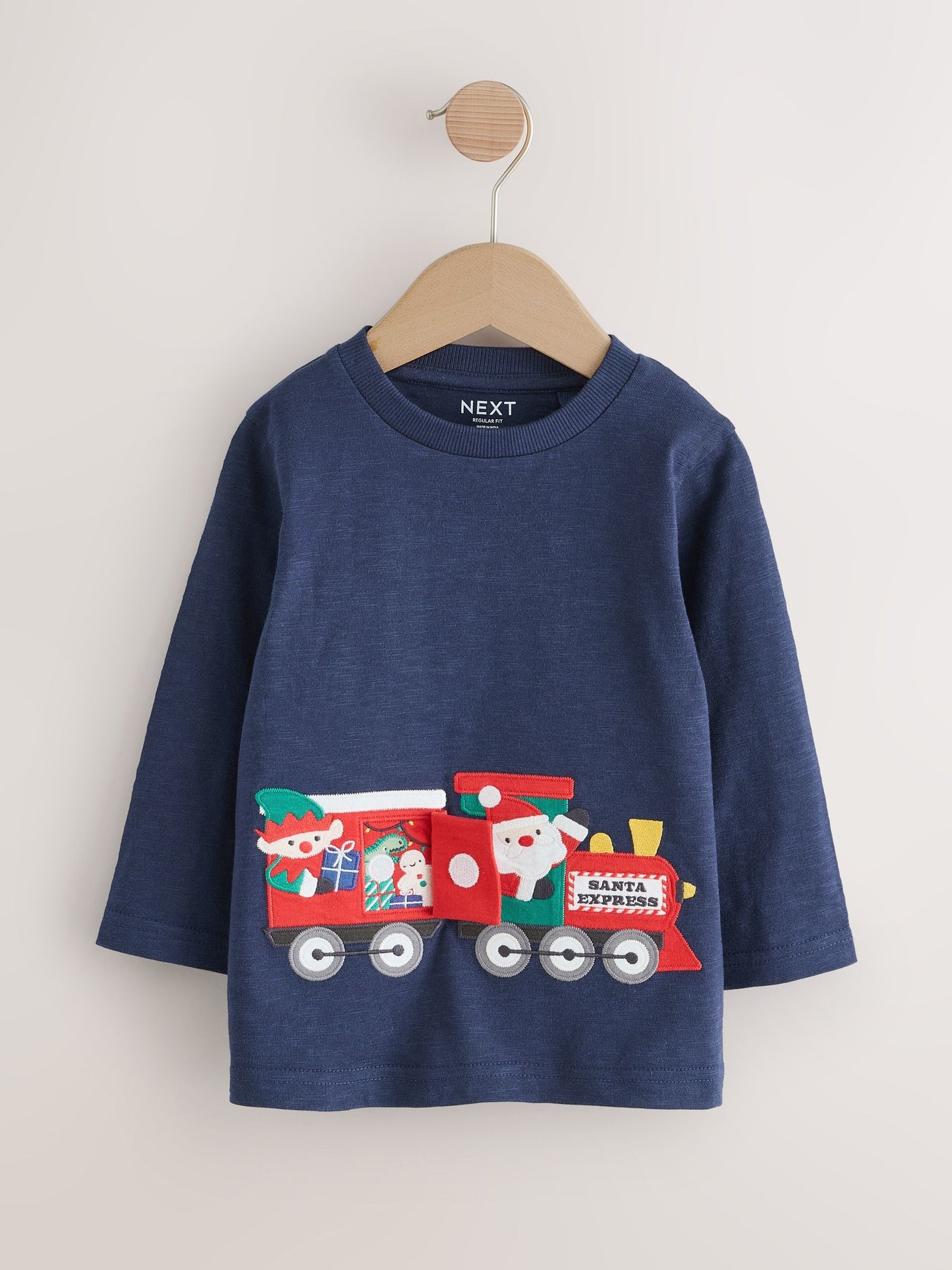 Navy Santa Train Appliqué Christmas Long Sleeve T-Shirt (3mths-7yrs)
