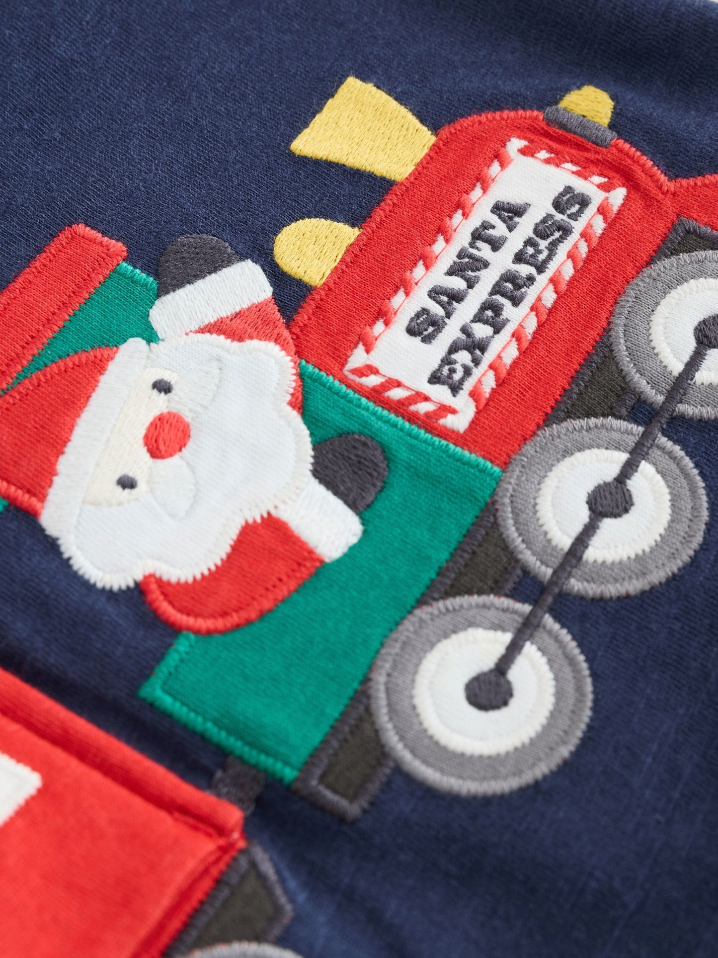 Navy Santa Train Appliqué Christmas Long Sleeve T-Shirt (3mths-7yrs)