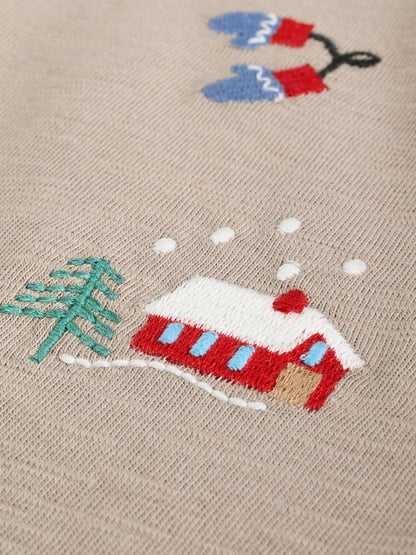 Stone All-Over Embroidered Christmas Long Sleeve T-Shirt (3mths-7yrs)