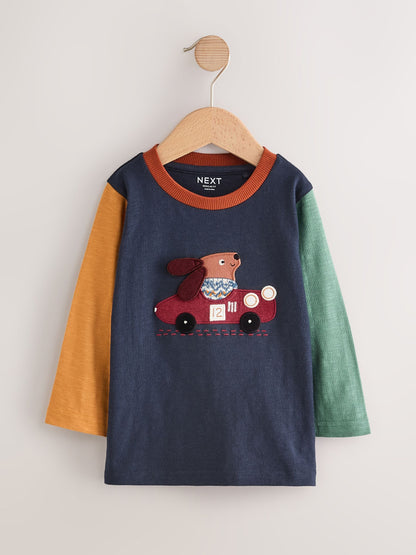 Navy Hotchpotch Dog Car Long Sleeve Appliqué T-Shirt (3mths-7yrs) image 1