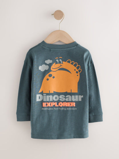 Charcoal Grey Dinosaur Long Sleeve Back Print T-Shirt (3mths-7yrs) image 2